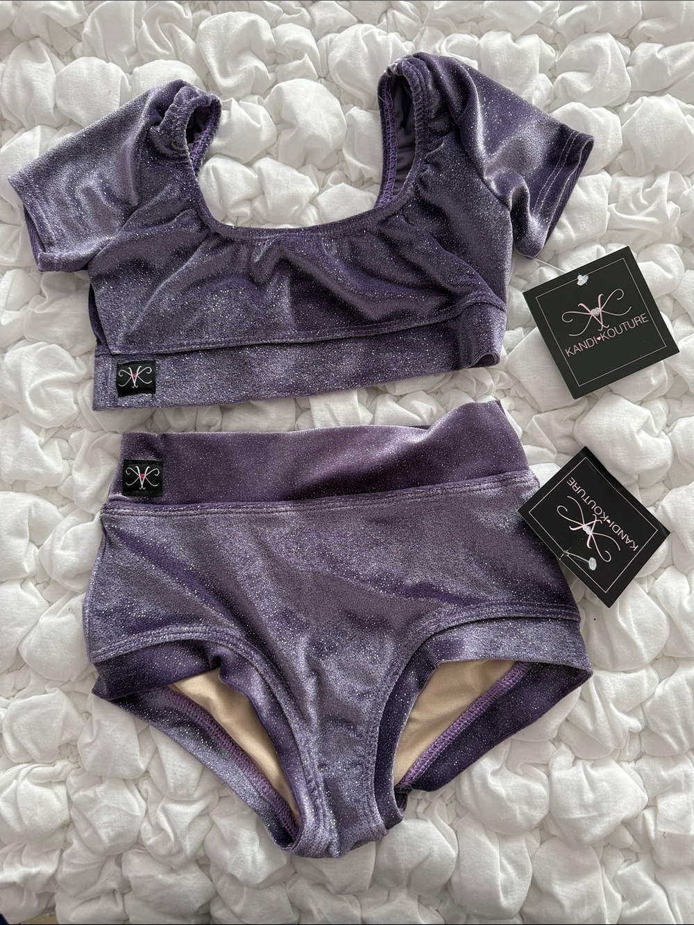 Kandi Couture Girls Velvet Purple Shimmer Top & High-Waist Brief Set